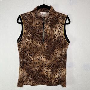 Monterey Club Cheetah Animal Print Polo sleeveless Shirt Size L, Spring, Sports